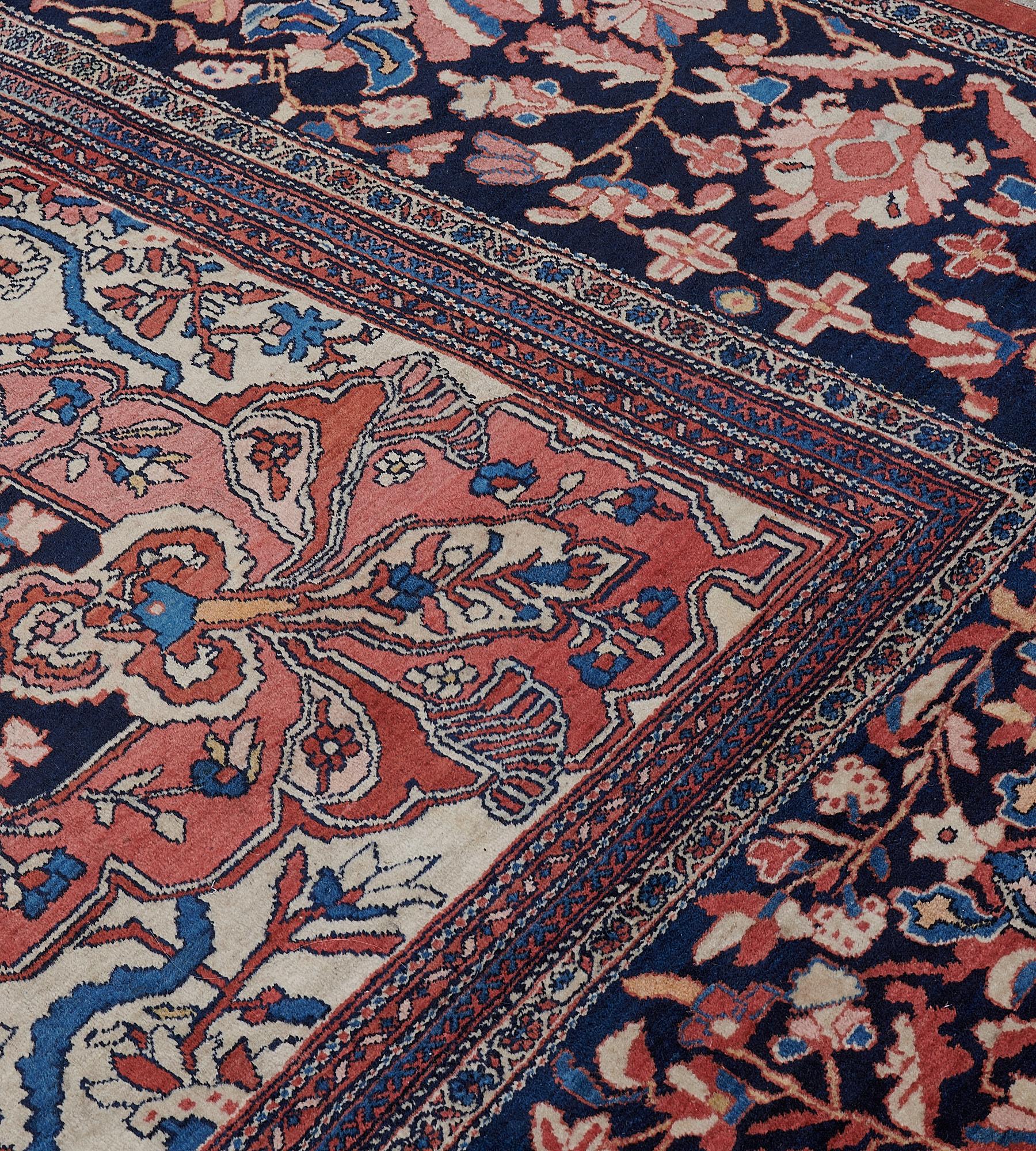 Hand-Knotted Antique Handwoven Persian Faraghan Rug in Perfect Condition For Sale