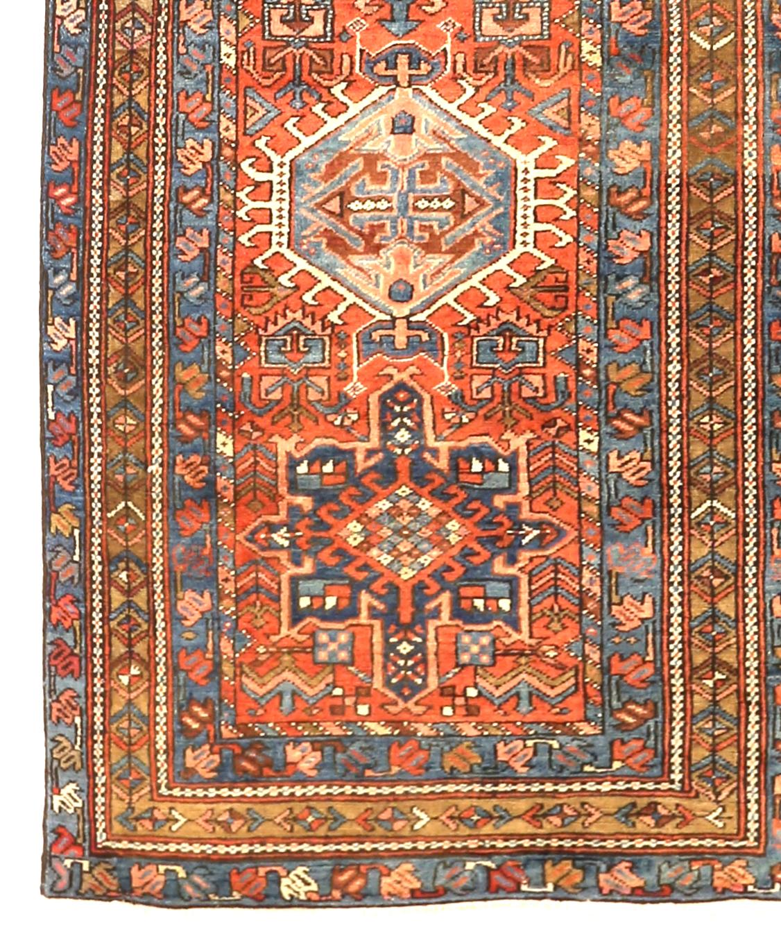 Heriz Serapi Antique Handwoven Persian Runner Rug Heriz Design For Sale