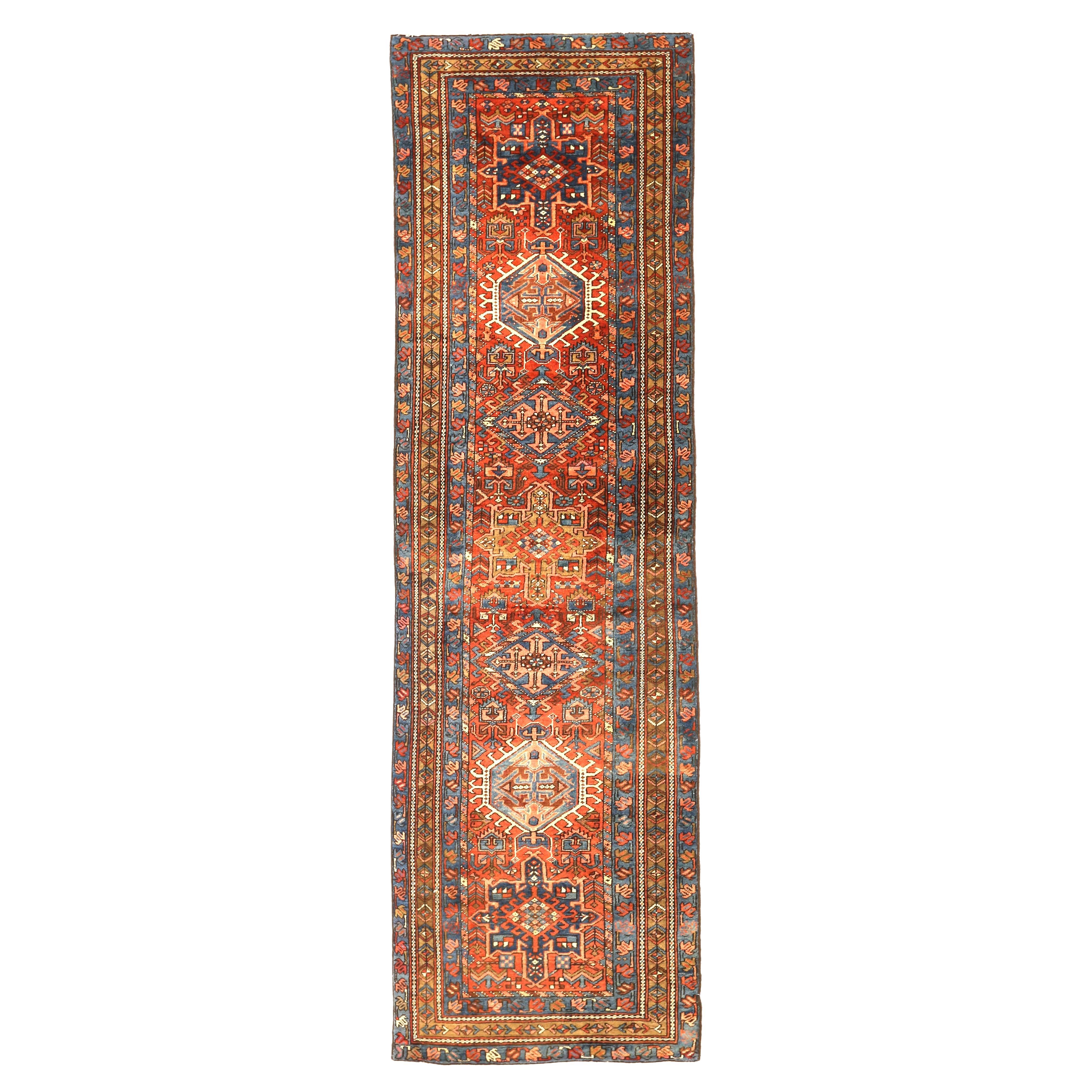 Antique Handwoven Persian Runner Rug Heriz Design For Sale