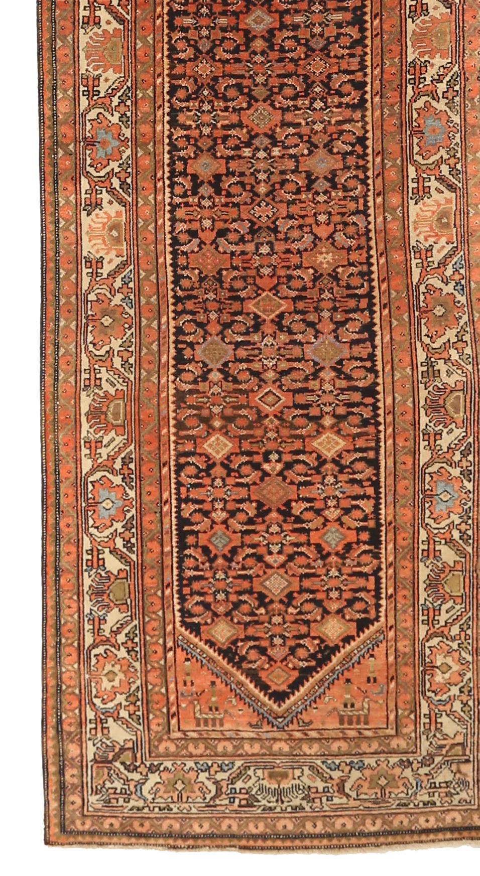 Hand-Woven Antique Handwoven Persian Runner Rug Malayer Design For Sale
