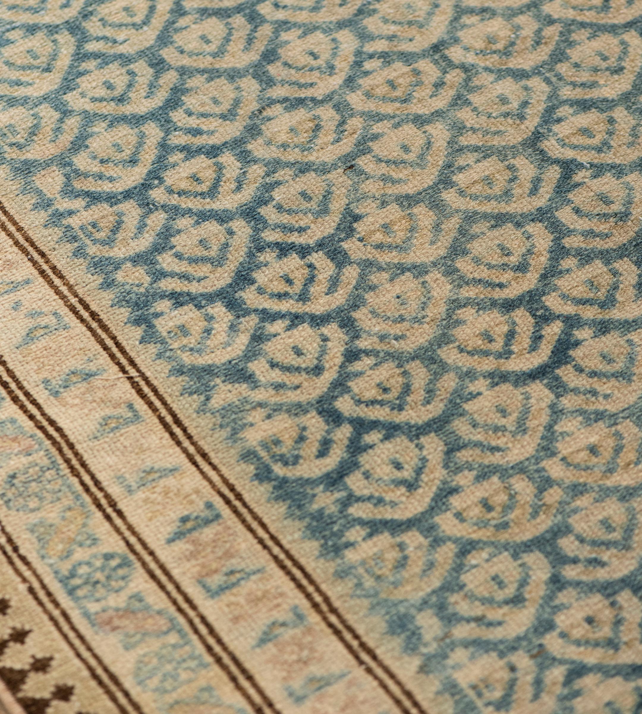 Hand-Knotted Antique Handwoven Sea-Blue Wool Boteh Persian Malayer Runner For Sale