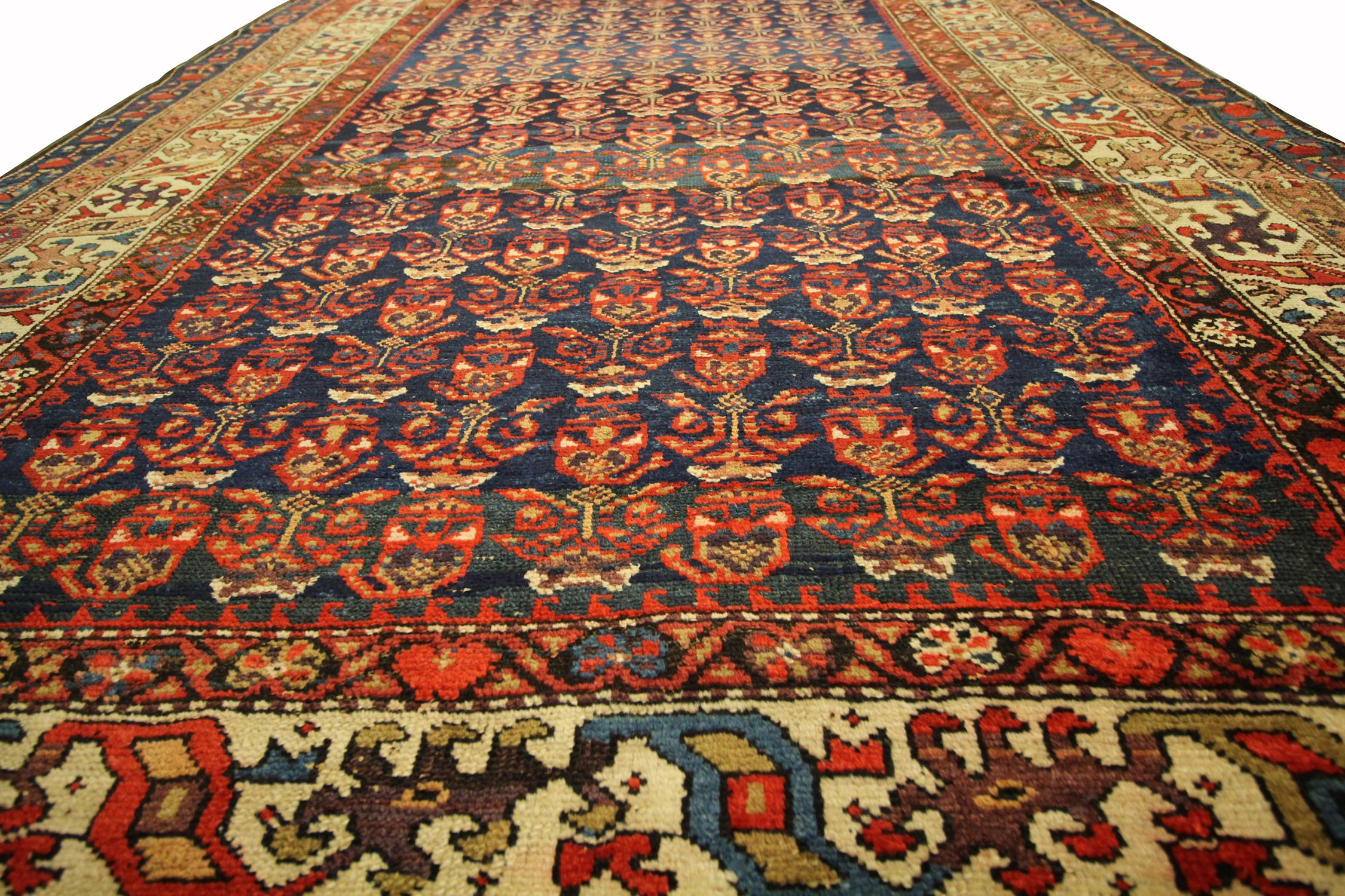 Mid-Century Modern Antique Handwoven Traditional Wool Rug Rust Red Oriental Carpet For Sale
