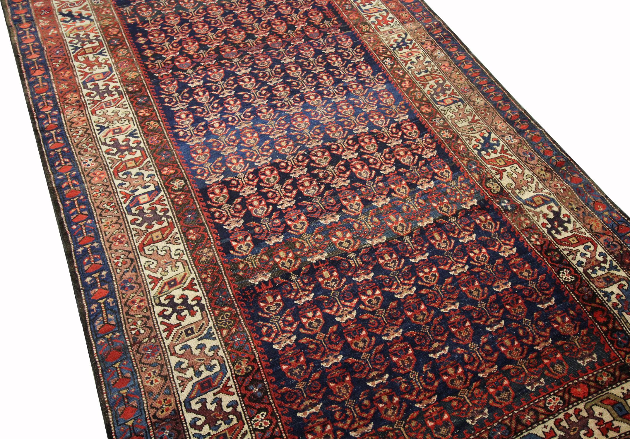 Azerbaijani Antique Handwoven Traditional Wool Rug Rust Red Oriental Carpet For Sale