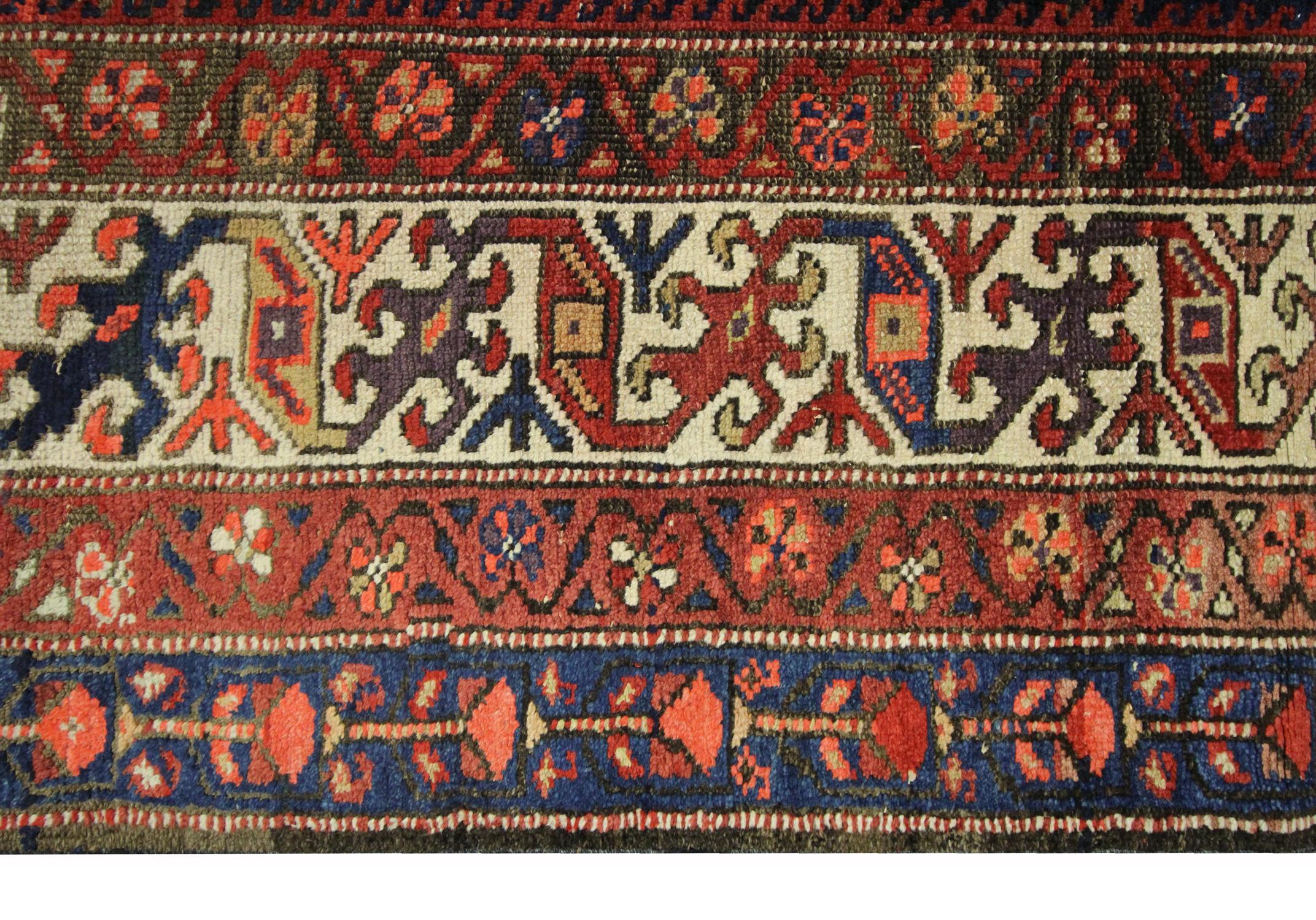 Late 19th Century Antique Handwoven Traditional Wool Rug Rust Red Oriental Carpet For Sale