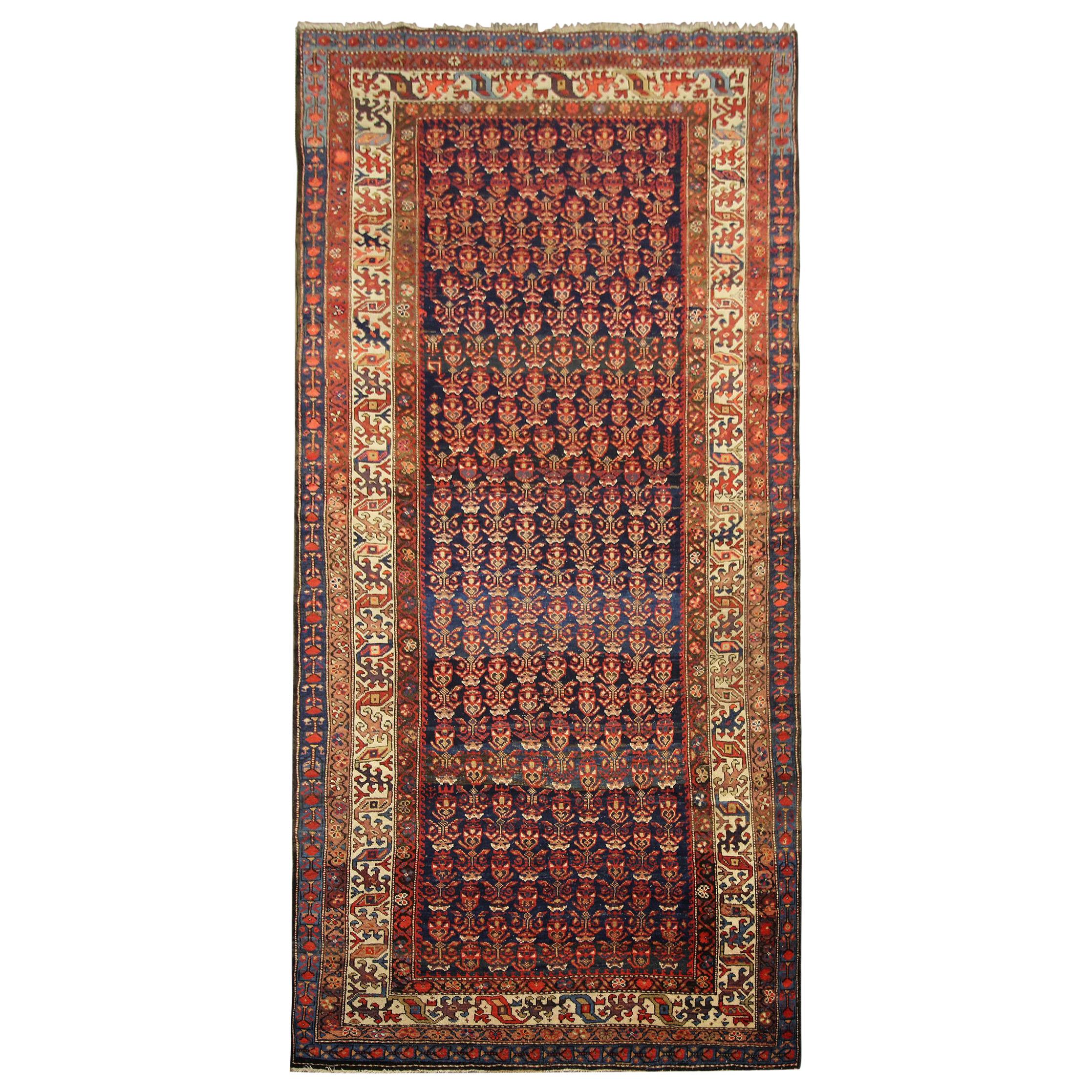 Antique Handwoven Traditional Wool Rug Rust Red Oriental Carpet For Sale