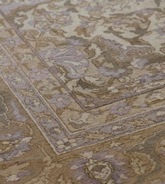 Antique Handwoven Wool Agra Rug, Ivory Floral Design, India, 1890