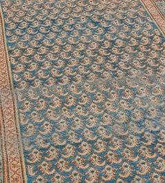 Antique Handwoven Wool Blue Boteh Persian Malayer Rug