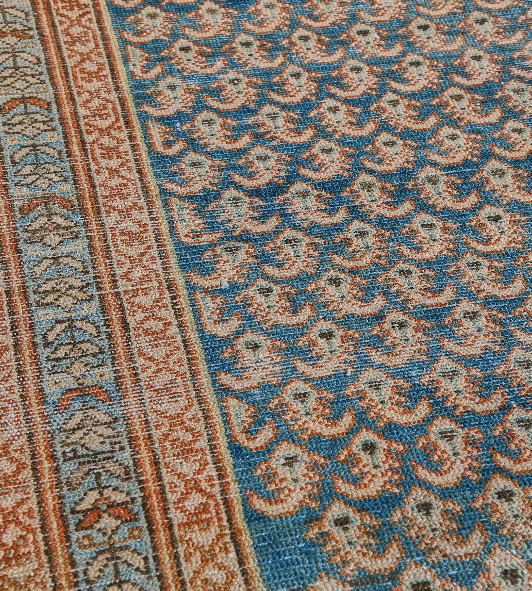 Antiker handgewebter blauer Boteh Persischer Malayer-Teppich aus Wolle (Handgeknüpft) im Angebot