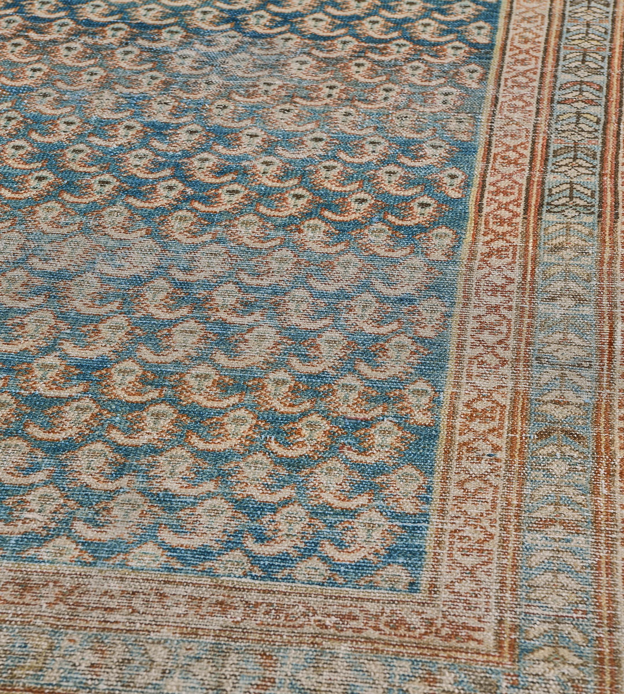Antiker handgewebter blauer Boteh Persischer Malayer-Teppich aus Wolle (19. Jahrhundert) im Angebot