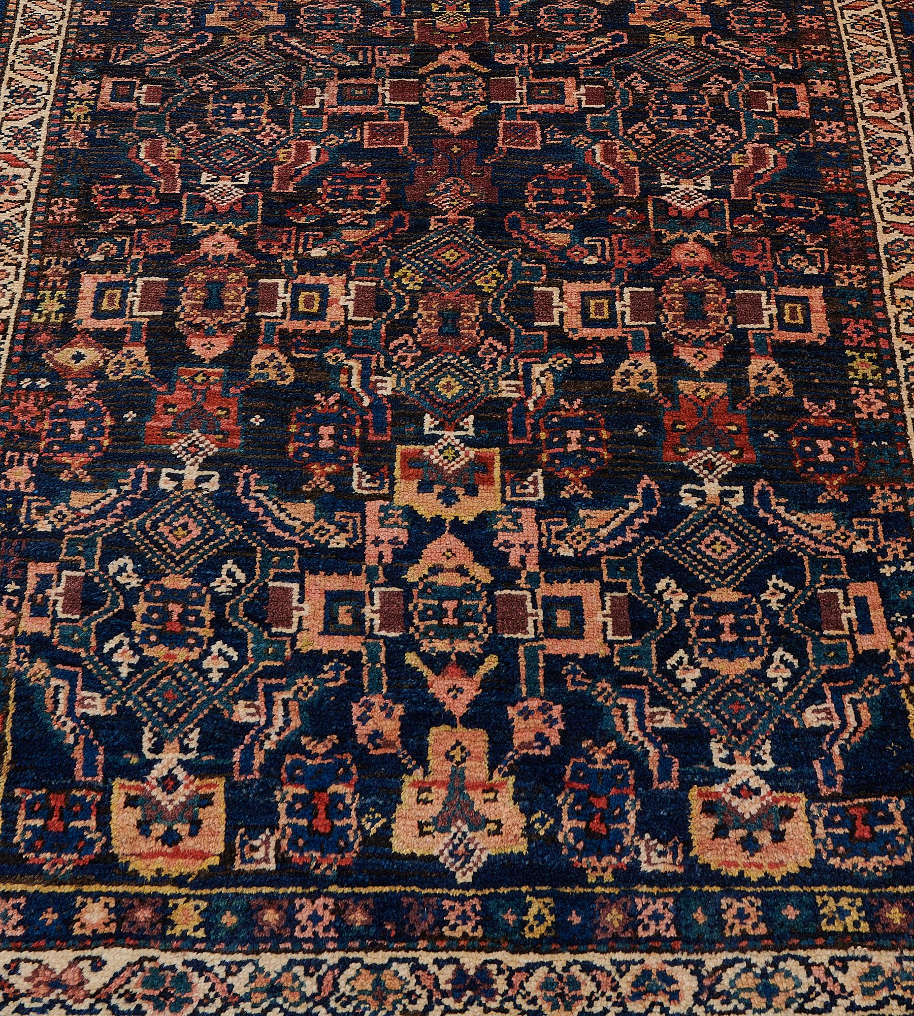 Hand-Knotted Antique Handwoven Wool Persian Bidjar Runner For Sale