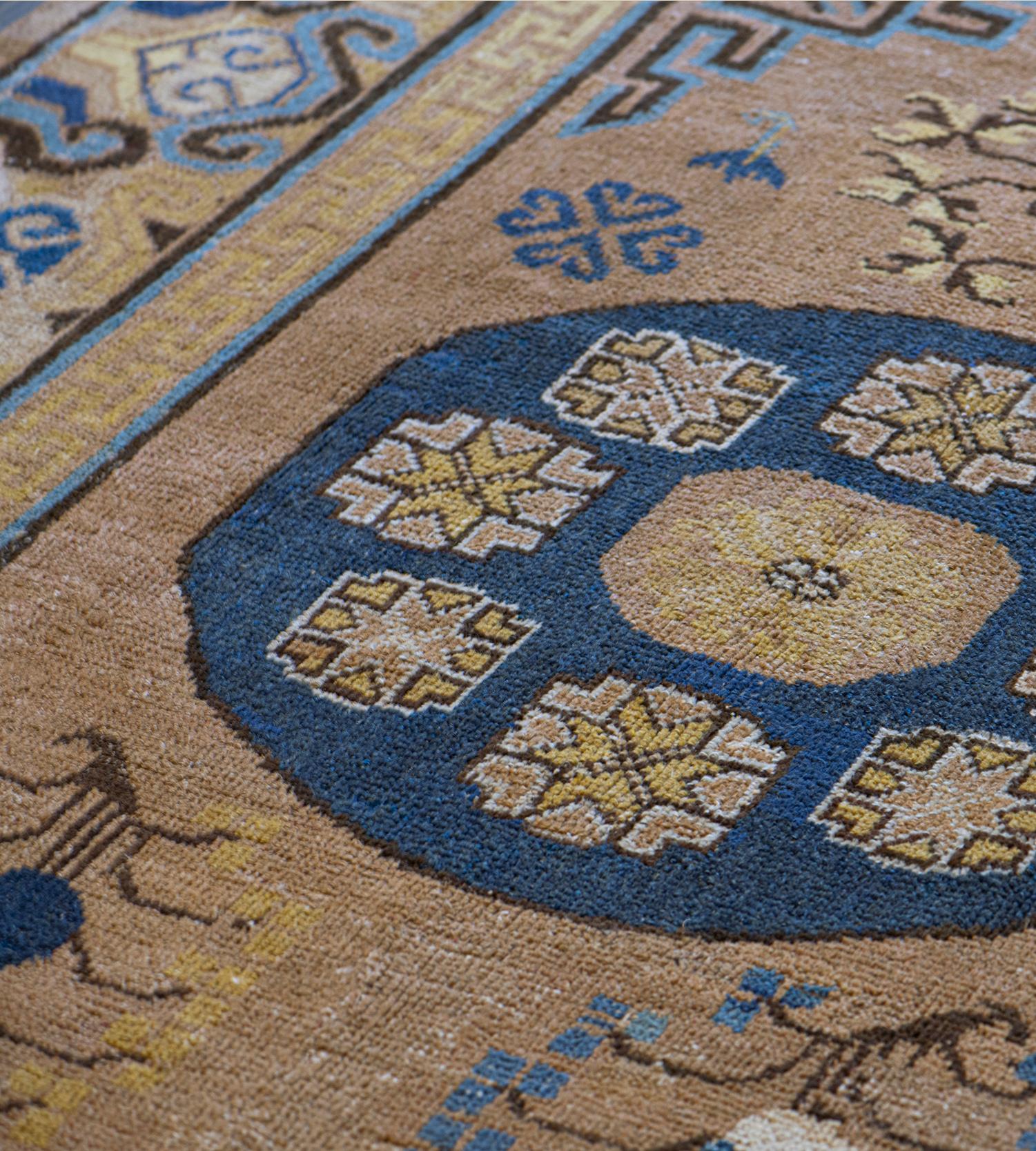 Hand-Knotted Antique Handwoven Wool Persian Khotan Runner For Sale