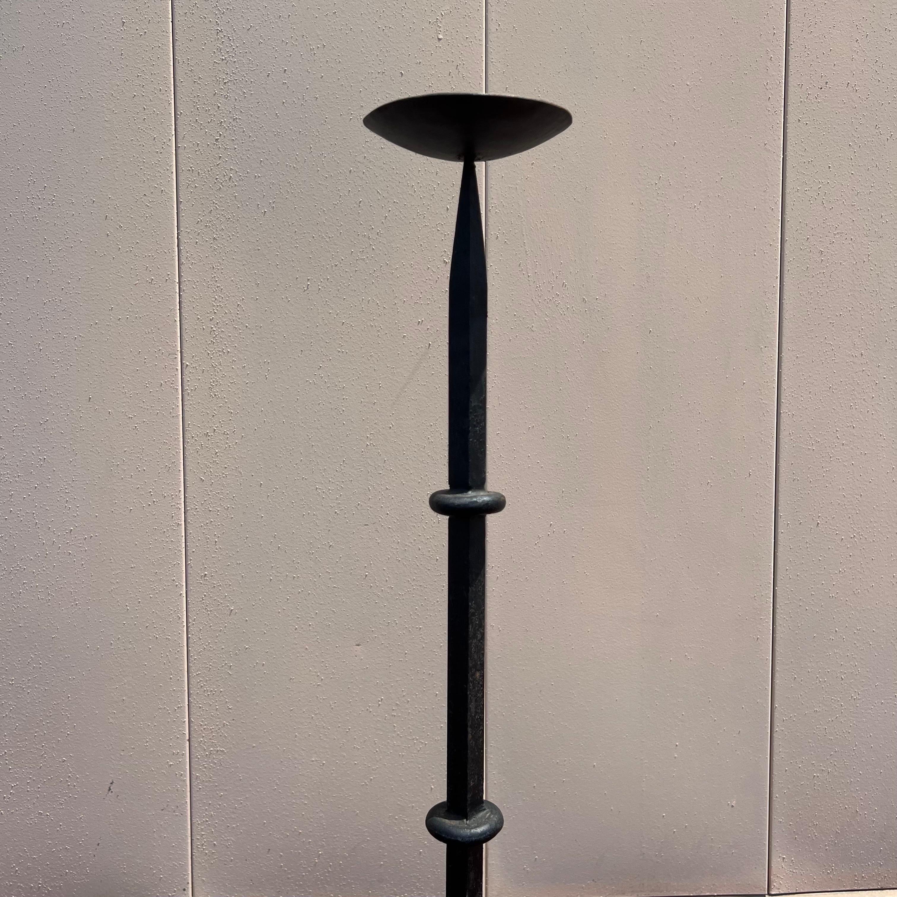 Antique Handwrought Iron Candle Stands - a Pair For Sale 2