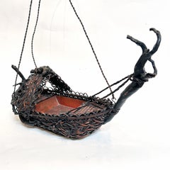 Antique Hanging Boat Ikebana Basket, Bamboo, Japanese