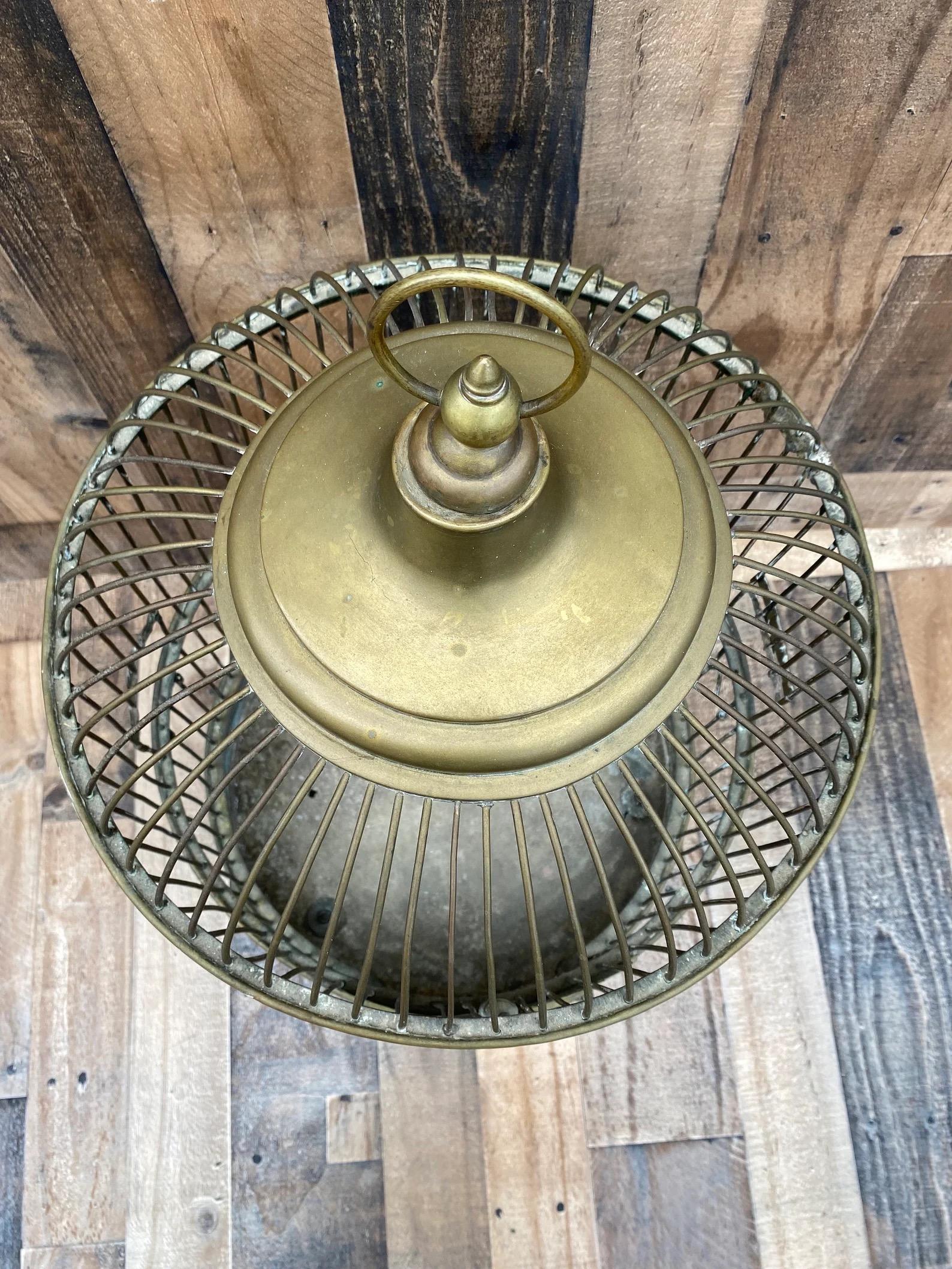 Antique Hanging Chinese Birdcage with Brass Patina In Good Condition For Sale In Chicago, IL