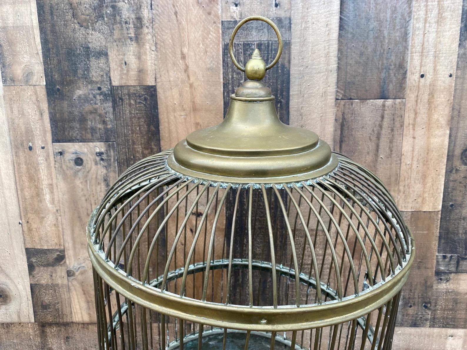 Antique Hanging Chinese Birdcage with Brass Patina For Sale 1