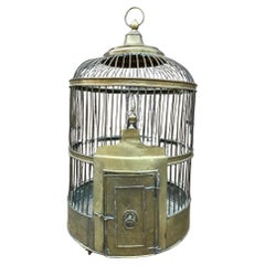 Antique Hanging Chinese Birdcage with Brass Patina
