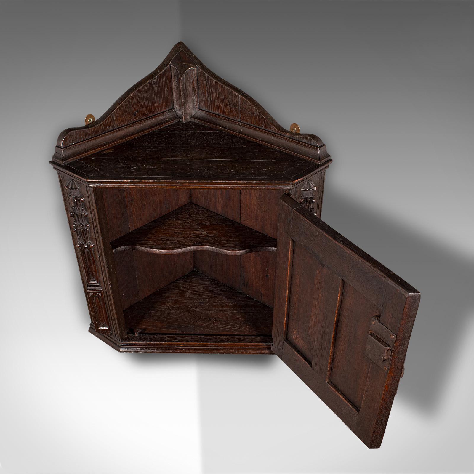 Armario esquinero colgante antiguo, armario expositor de roble inglés, cocina, victoriano en Bueno estado para la venta en Hele, Devon, GB