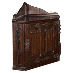 Antique Hanging Corner Cabinet, English Oak Display Cupboard, Kitchen, Victorian
