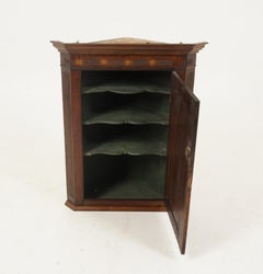 Antique Hanging Corner Cabinet, Georgian, Inlaid, Oak, Scotland 1830, H263