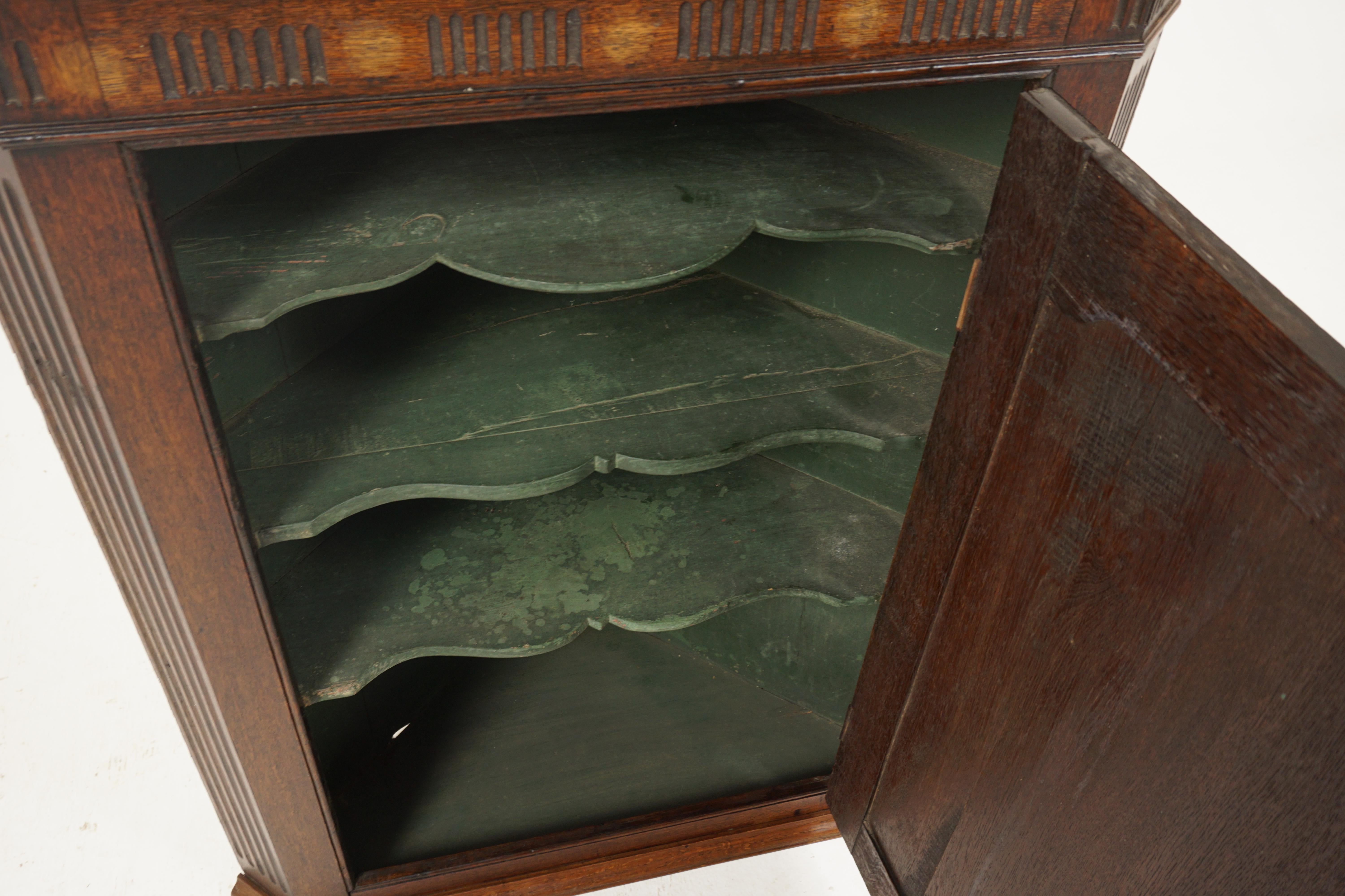 Georgien Antique armoire d'angle suspendue, géorgienne, incrustée, chêne, Écosse 1830, H263 en vente