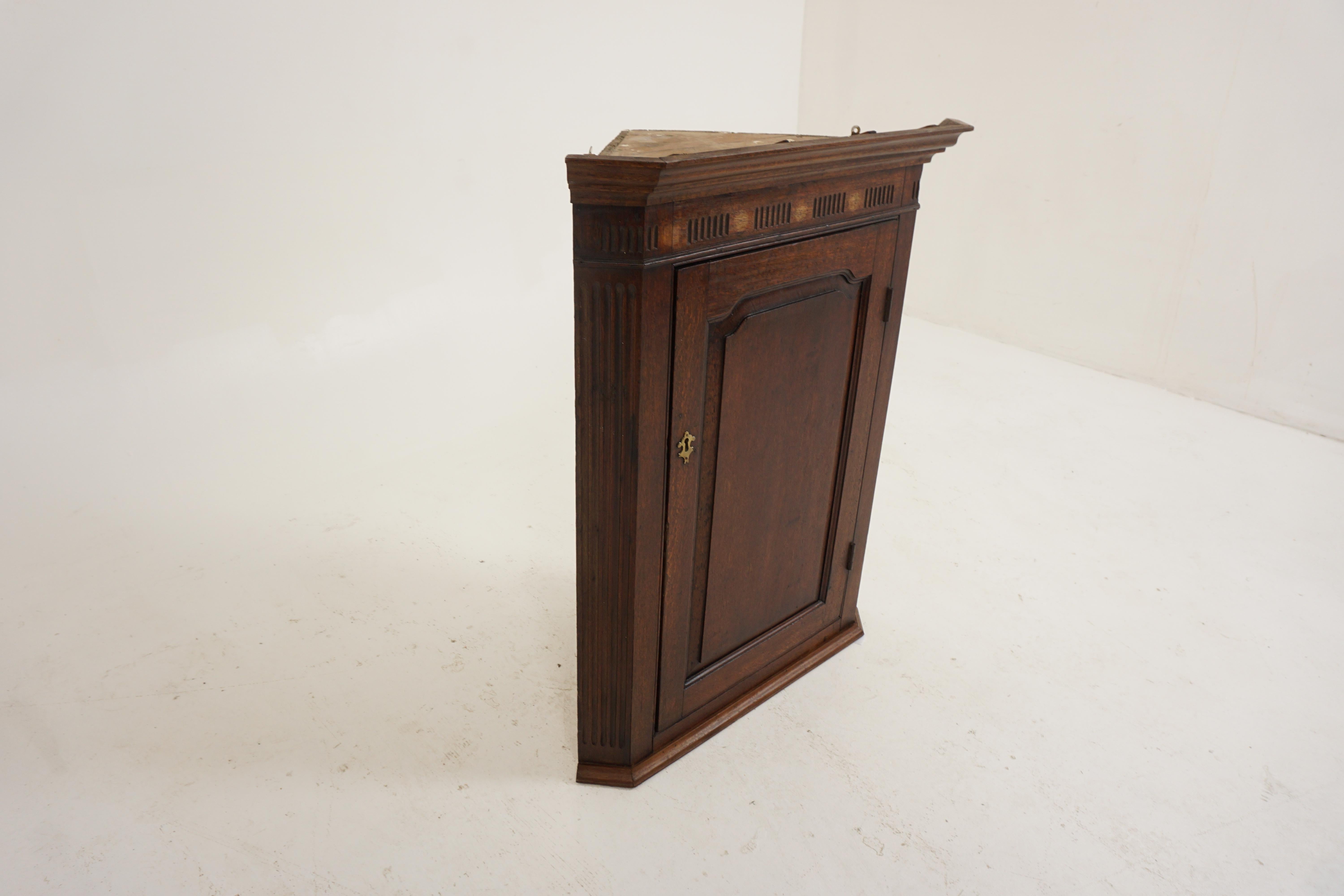 Hand-Crafted Antique Hanging Corner Cabinet, Georgian, Inlaid, Oak, Scotland 1830, H263 For Sale