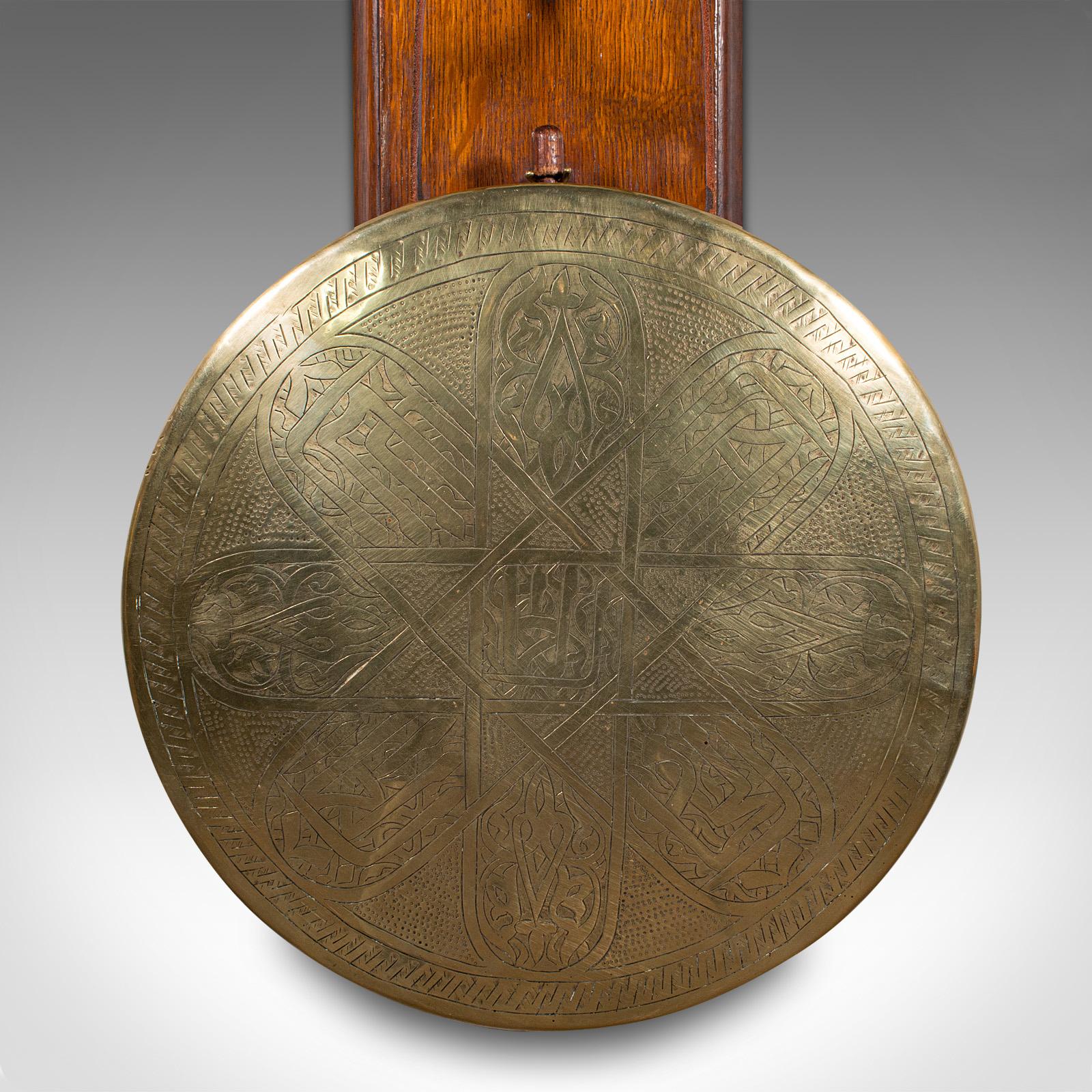 Britannique Gong de table antique suspendu, anglais, laiton, chêne, décoratif, victorien, vers 1880