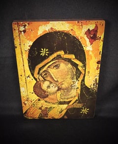 Antique Hanging Image of the Virgin Vladimir – Religious Artwork - 2Y274