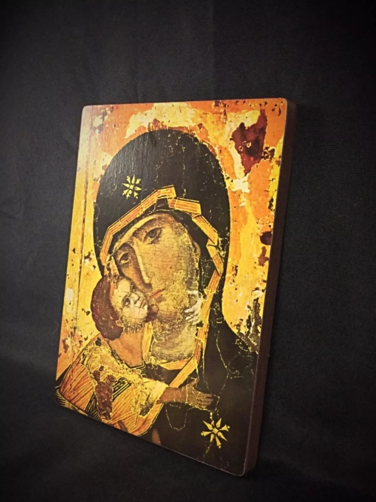 Antikes hängendes Bild der Jungfrau Wladimir - Religiöses Kunstwerk - 2Y274 (Unbekannt) im Angebot