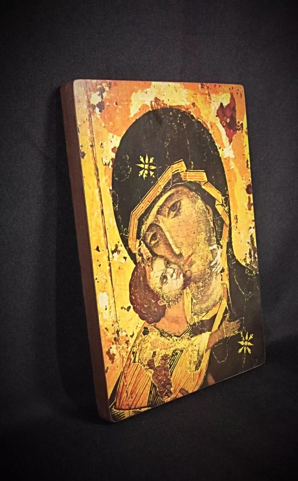 Antikes hängendes Bild der Jungfrau Wladimir - Religiöses Kunstwerk - 2Y274 (Holz) im Angebot