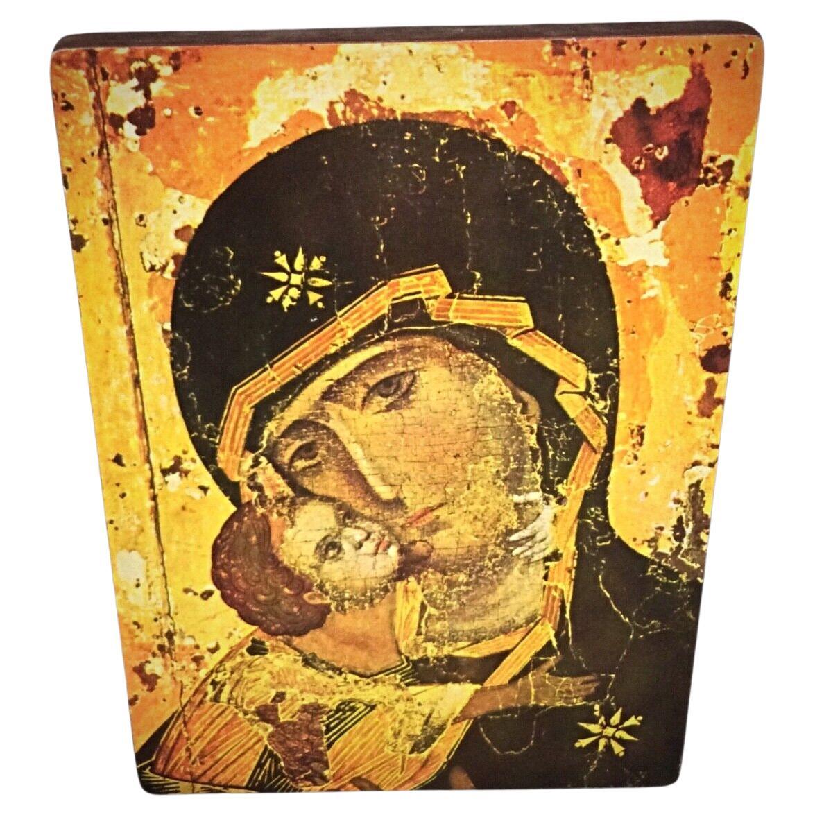 Antique Hanging Image of the Virgin Vladimir – Religious Artwork - 2Y274