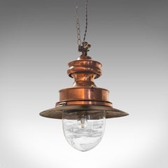 Antique Hanging Lamp, English, Copper, Electric, Industrial, Light, Victorian