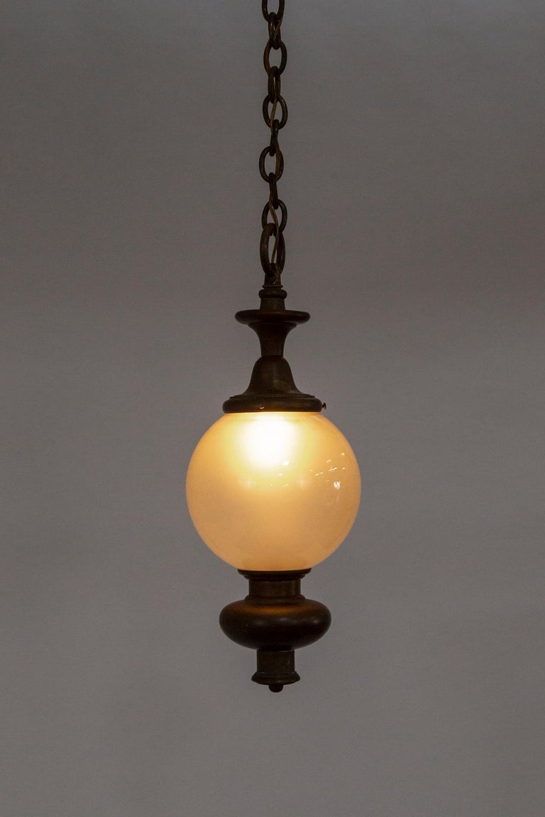 Antique Hanging Lantern w/ Frosted Globe Shade For Sale at 1stDibs