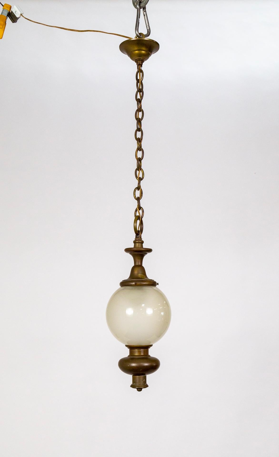 Antique Hanging Lantern w/ Frosted Globe Shade In Good Condition In San Francisco, CA