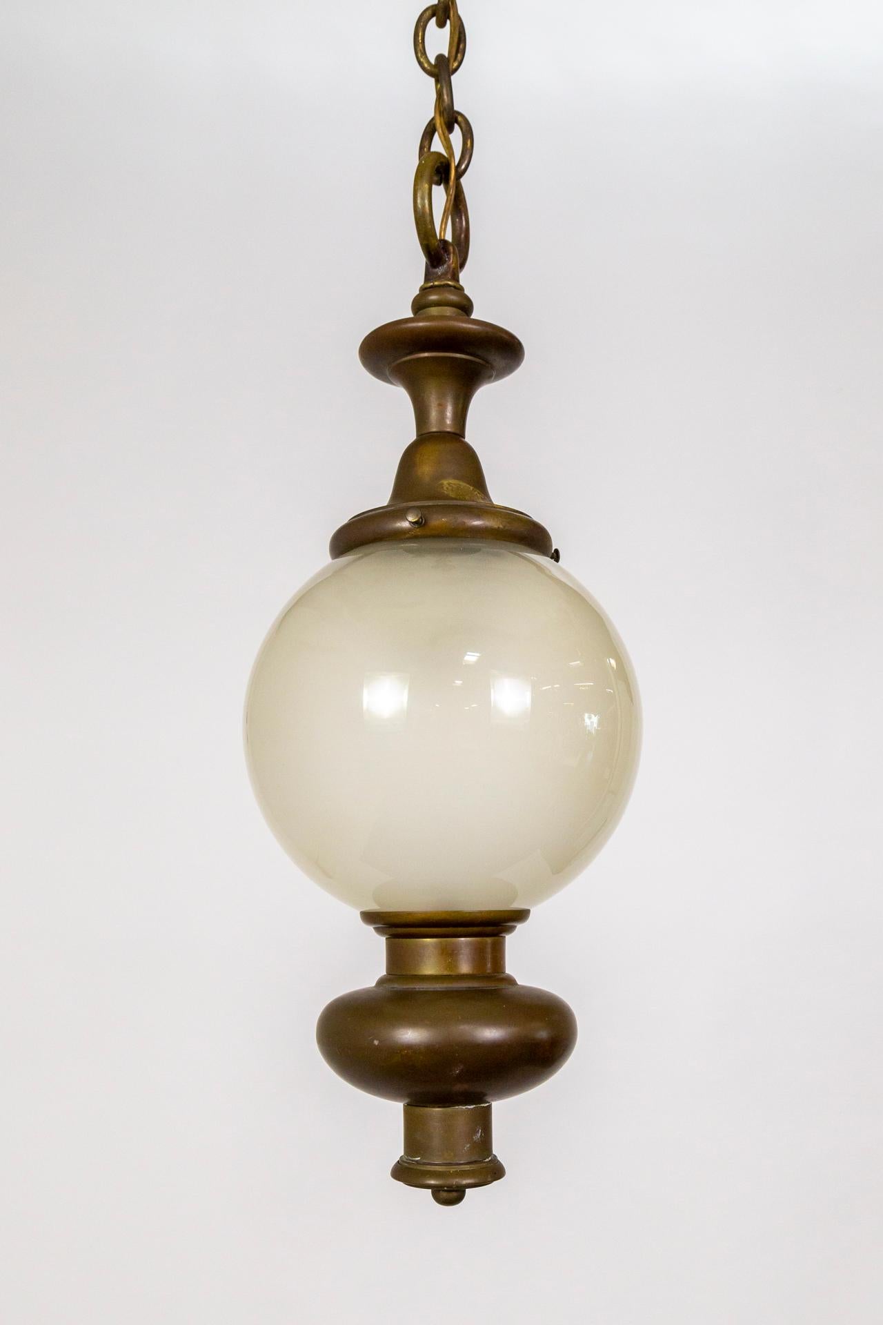 20th Century Antique Hanging Lantern w/ Frosted Globe Shade
