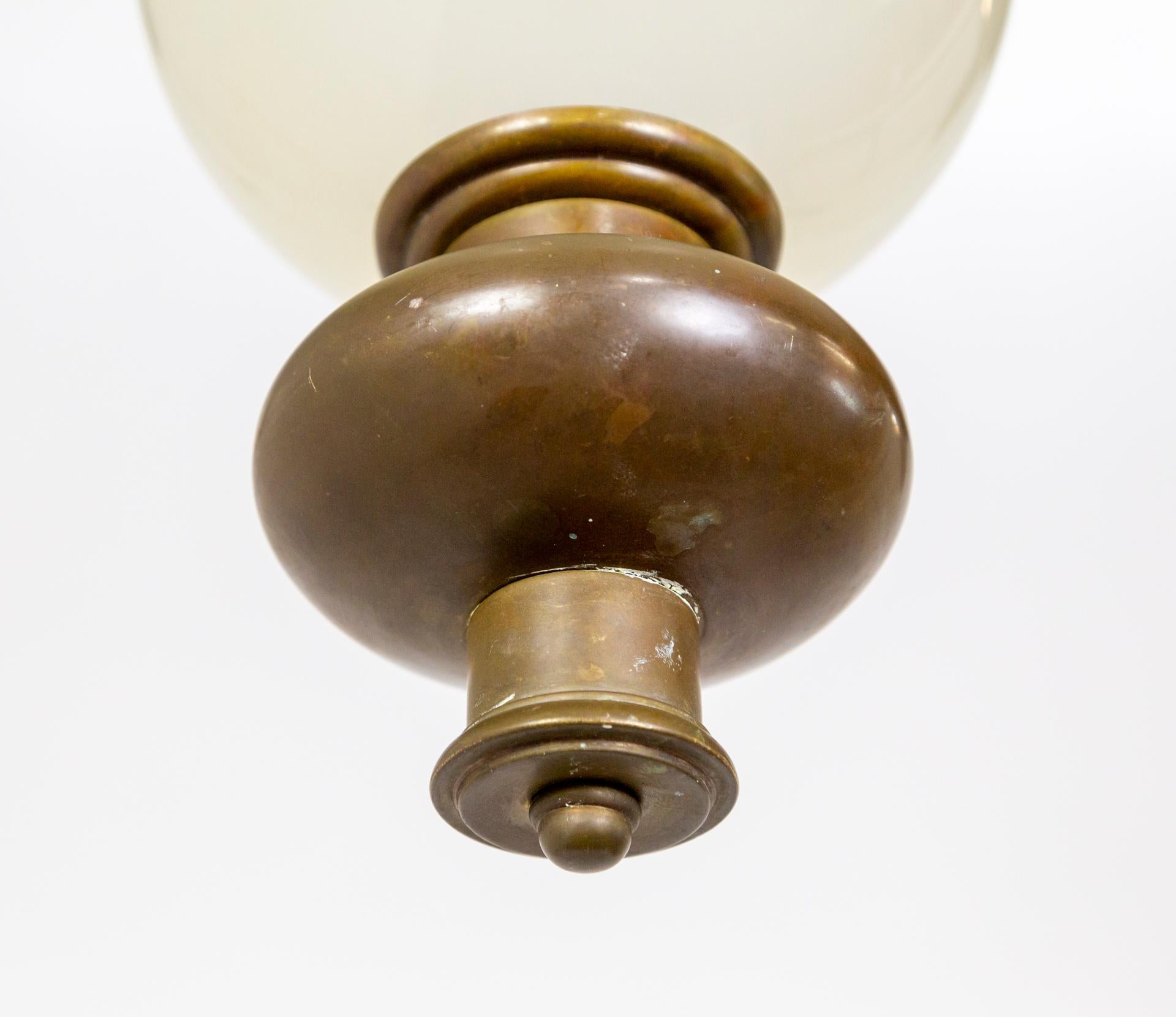 Brass Antique Hanging Lantern w/ Frosted Globe Shade