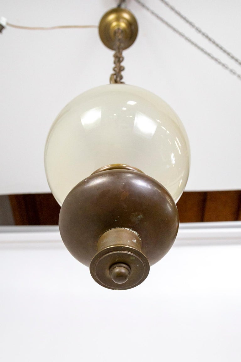 Antique Hanging Lantern w/ Frosted Globe Shade For Sale at 1stDibs