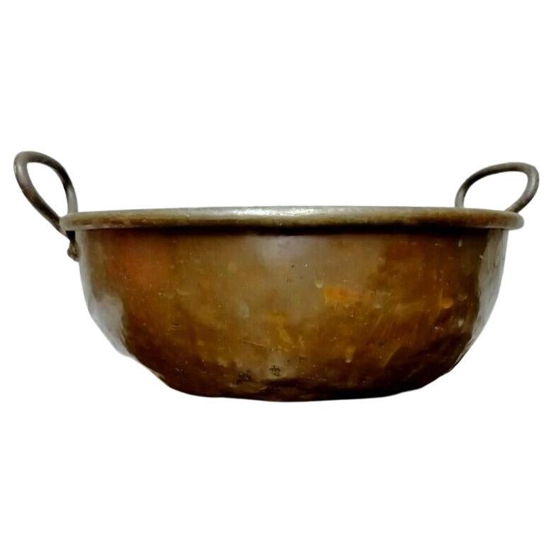 home decor display cauldron style Vintage Italian pewter pot with handle rustic small planter decorative details storage