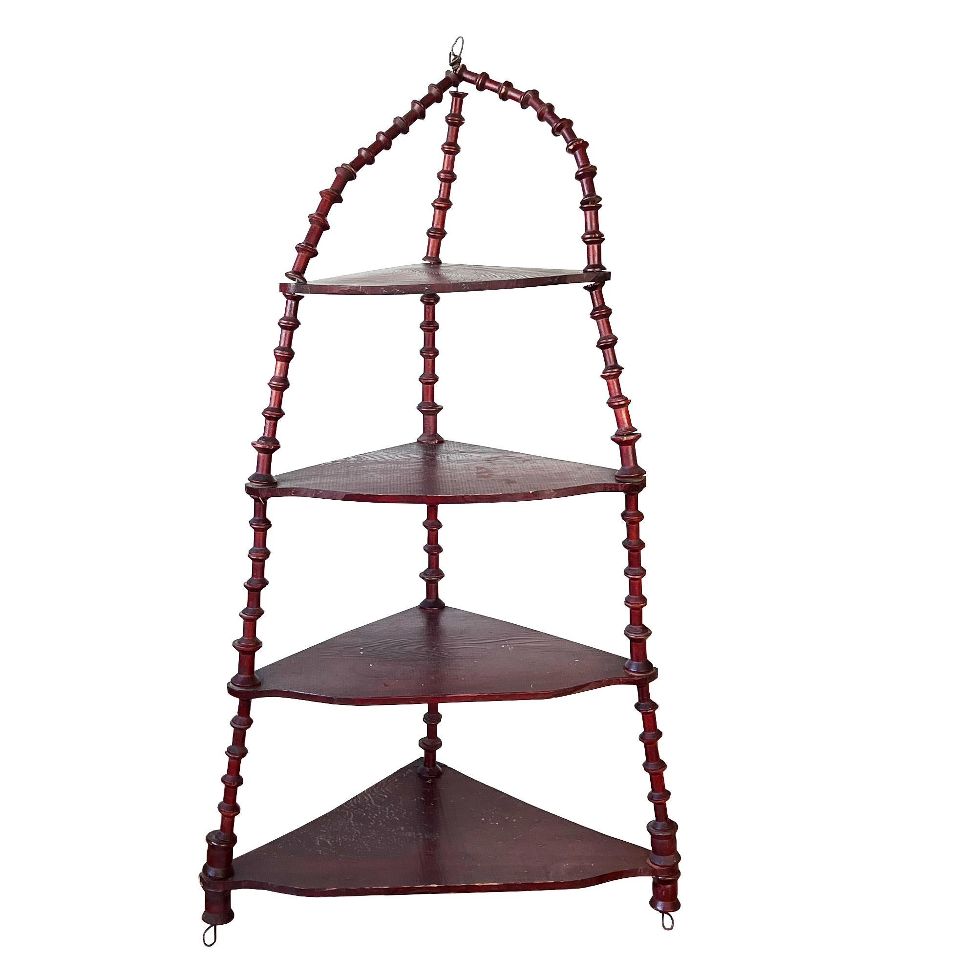 Shaker Antique Hanging Spool-Turned Corner Shelf — Jonathan Parks Estate, Santa Fe 1880 For Sale