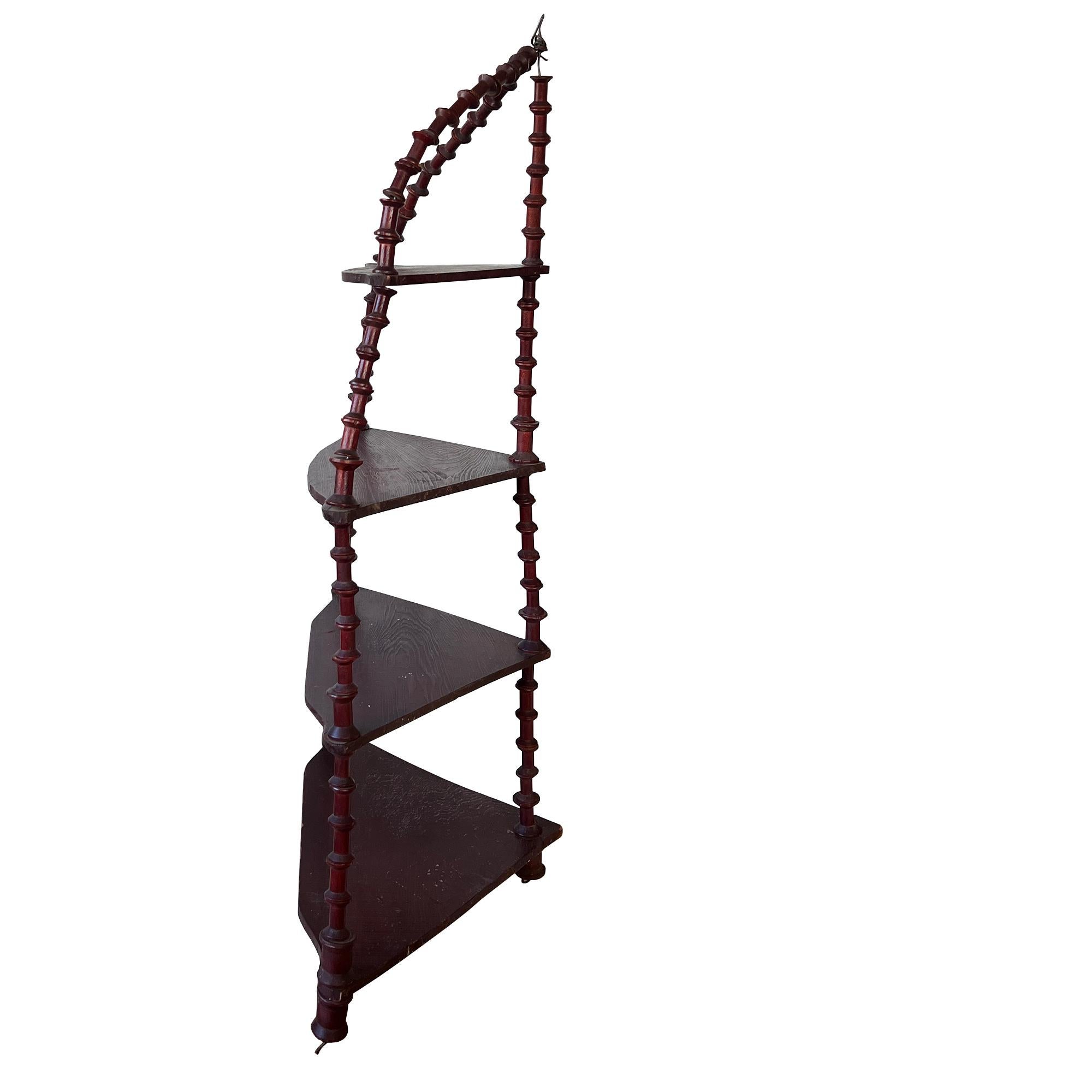 Metal Antique Hanging Spool-Turned Corner Shelf — Jonathan Parks Estate, Santa Fe 1880 For Sale