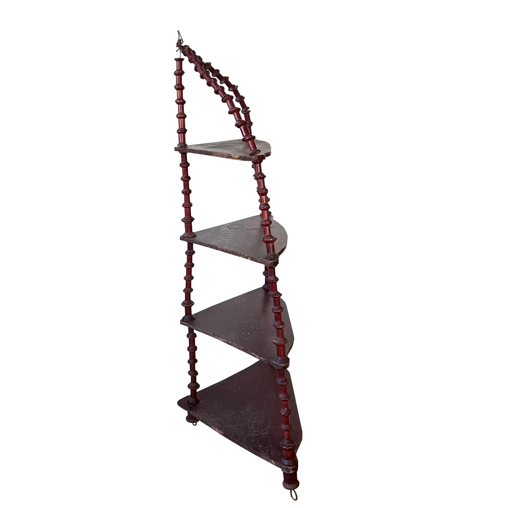 Antique Hanging Spool-Turned Corner Shelf — Jonathan Parks Estate, Santa Fe 1880 For Sale 1