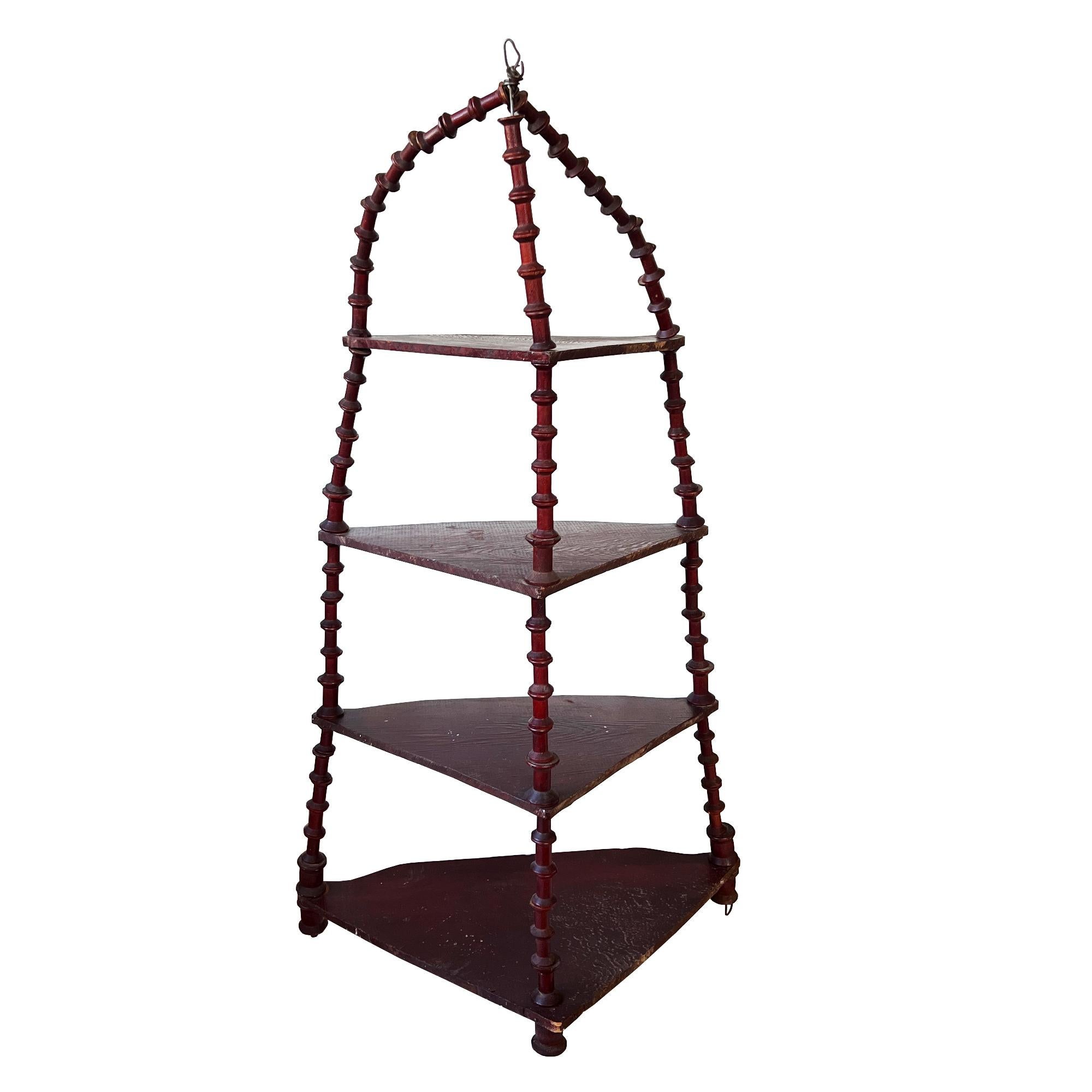 Antique Hanging Spool-Turned Corner Shelf — Jonathan Parks Estate, Santa Fe 1880 For Sale 2