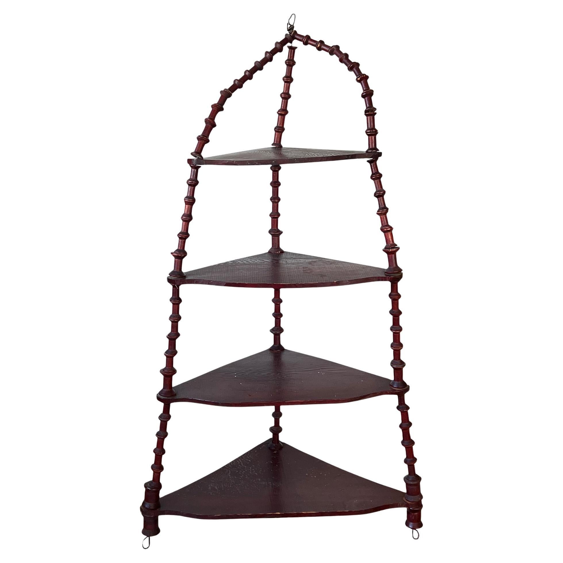 Antique Hanging Spool-Turned Corner Shelf — Jonathan Parks Estate, Santa Fe 1880 For Sale