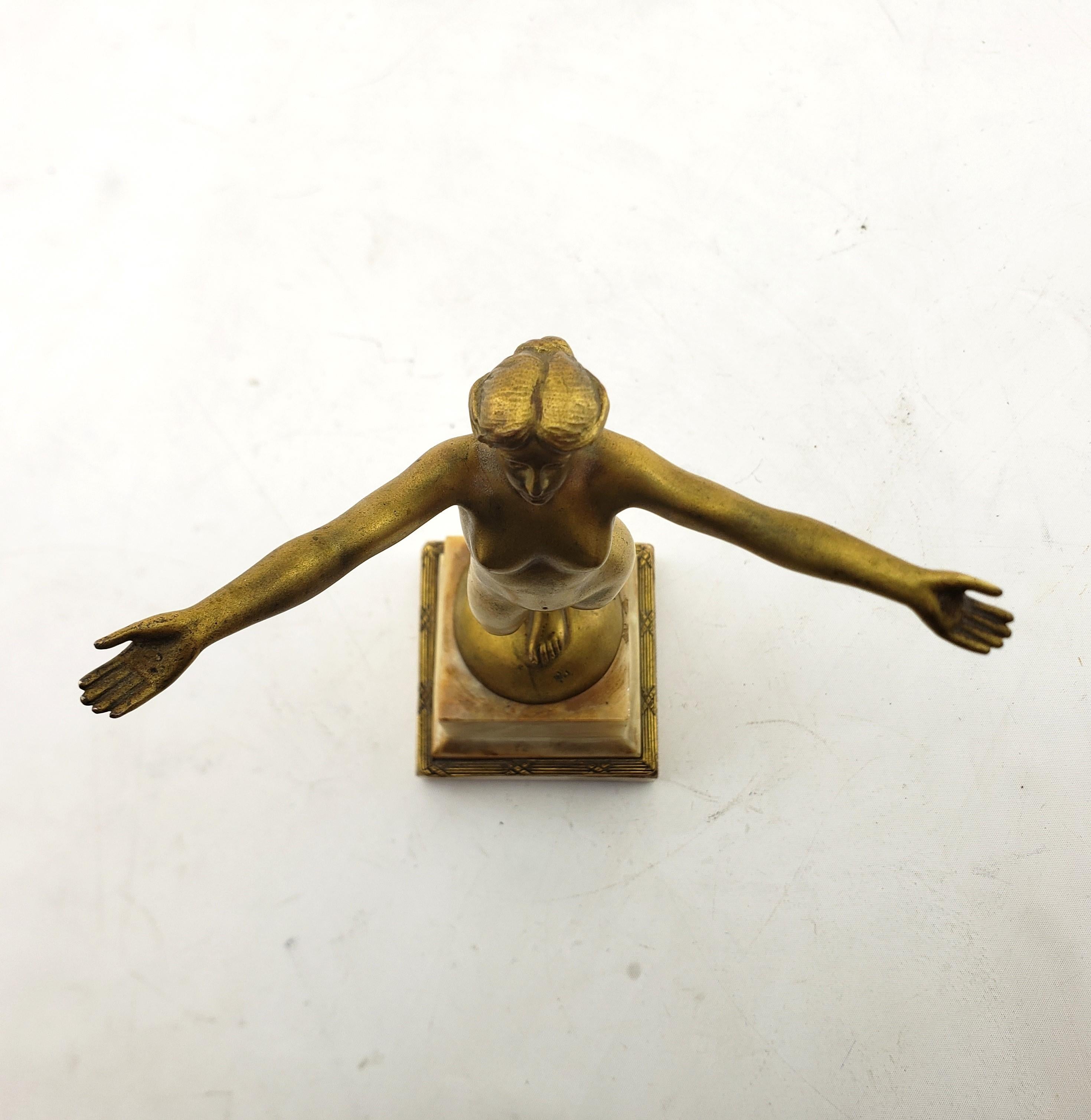 Antique Hans Arnoldt Signed Art Deco Nude Female Bronze Sculpture & Marble Base For Sale 5