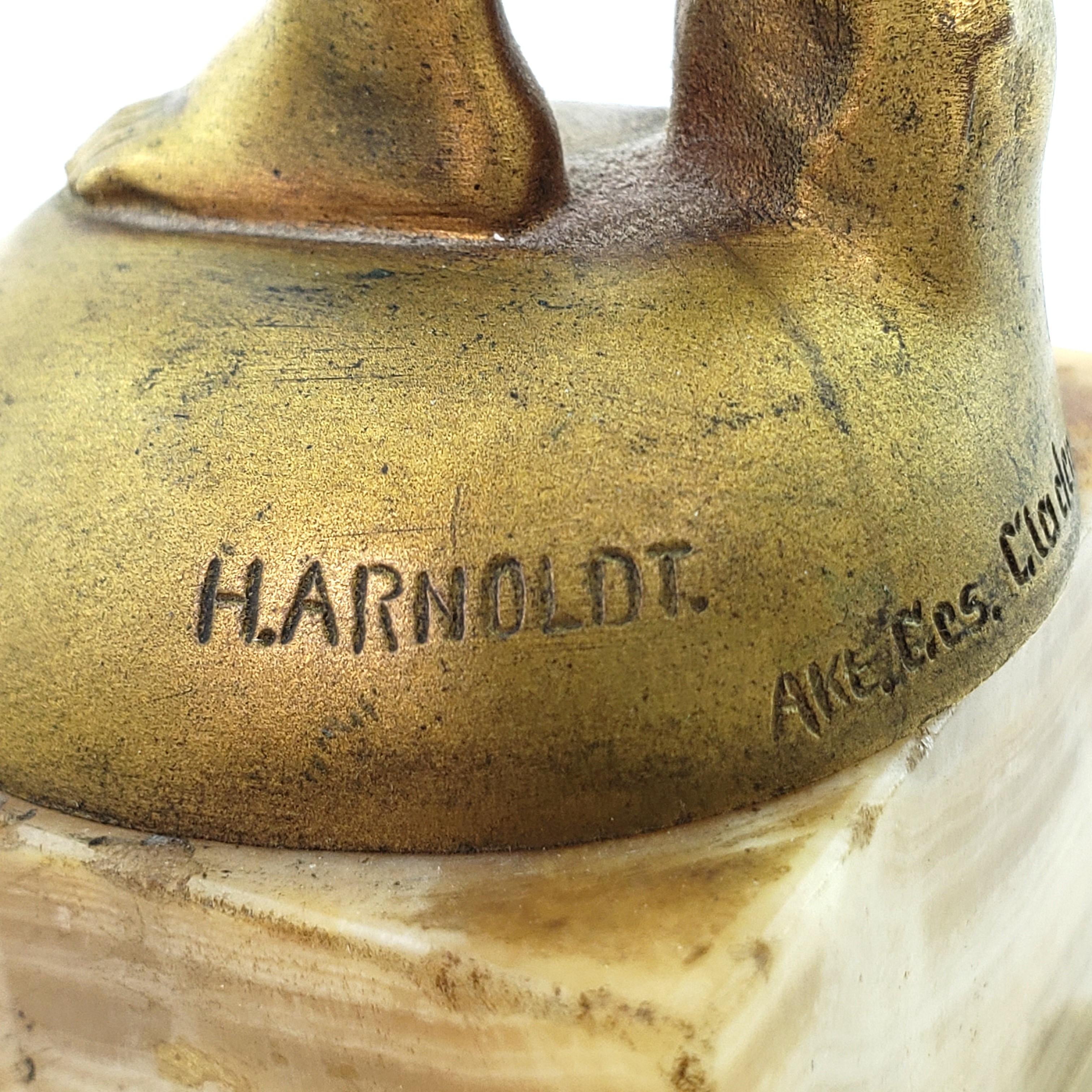 Antique Hans Arnoldt Signed Art Deco Nude Female Bronze Sculpture & Marble Base For Sale 7