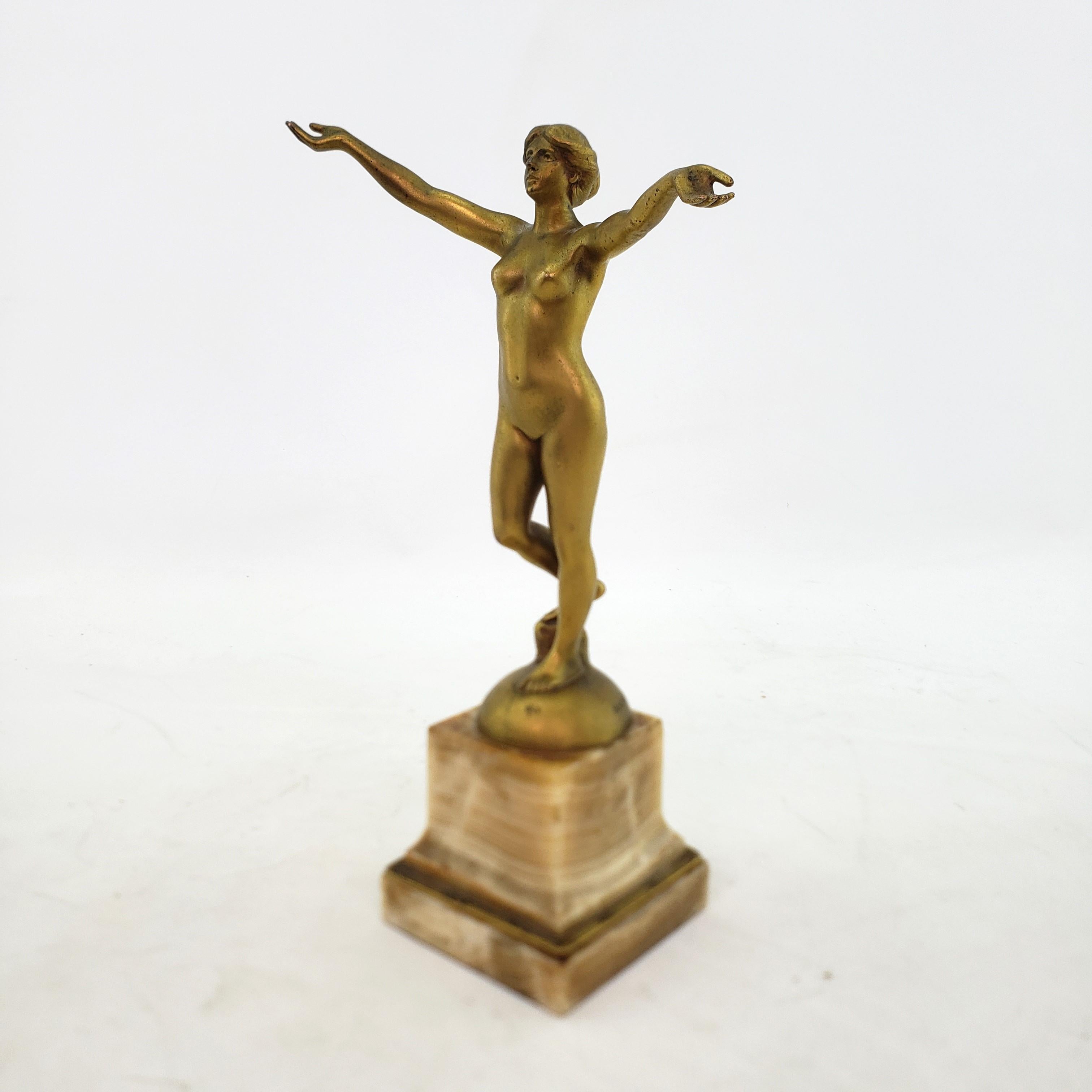 German Antique Hans Arnoldt Signed Art Deco Nude Female Bronze Sculpture & Marble Base For Sale