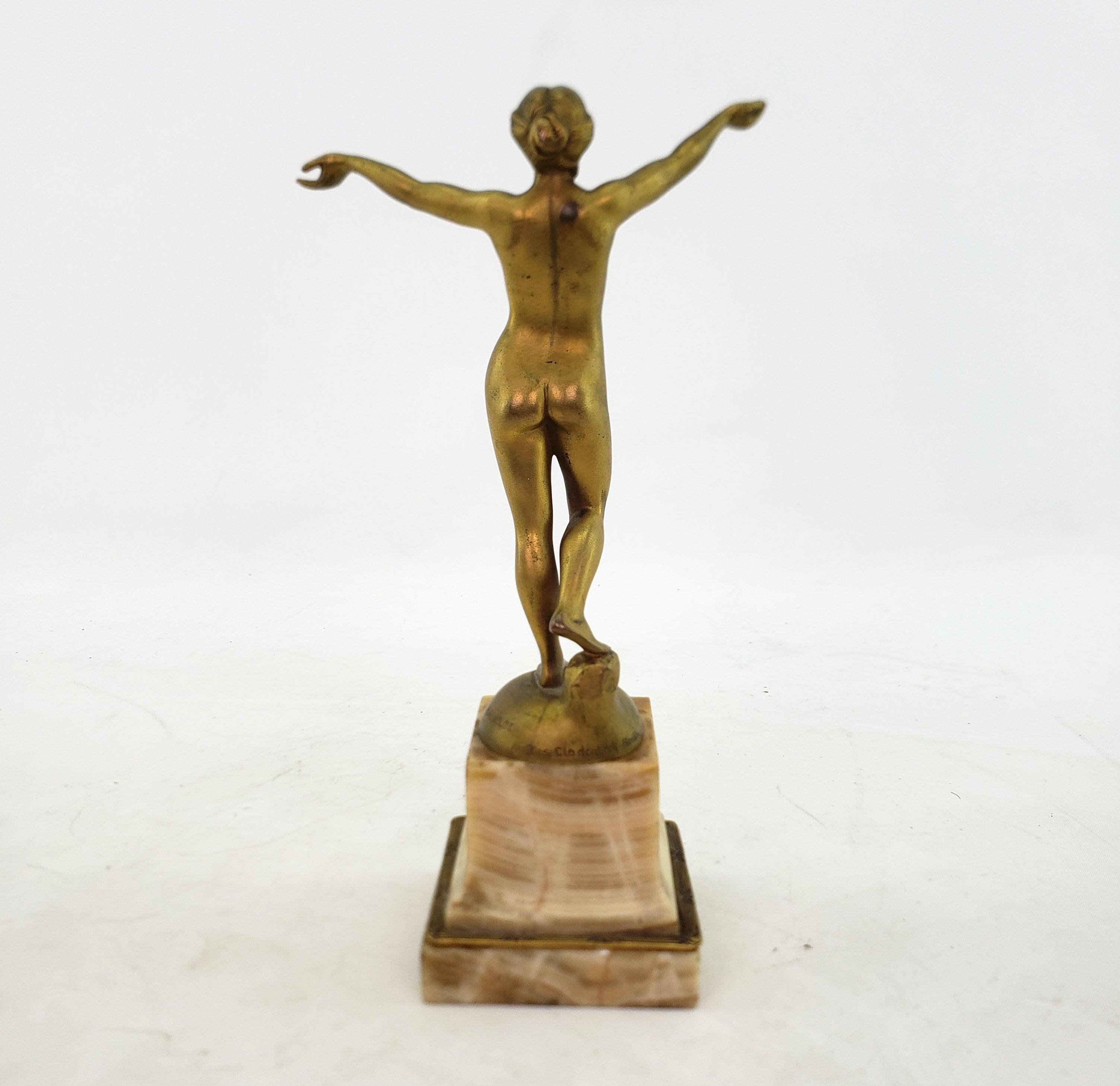 20th Century Antique Hans Arnoldt Signed Art Deco Nude Female Bronze Sculpture & Marble Base For Sale