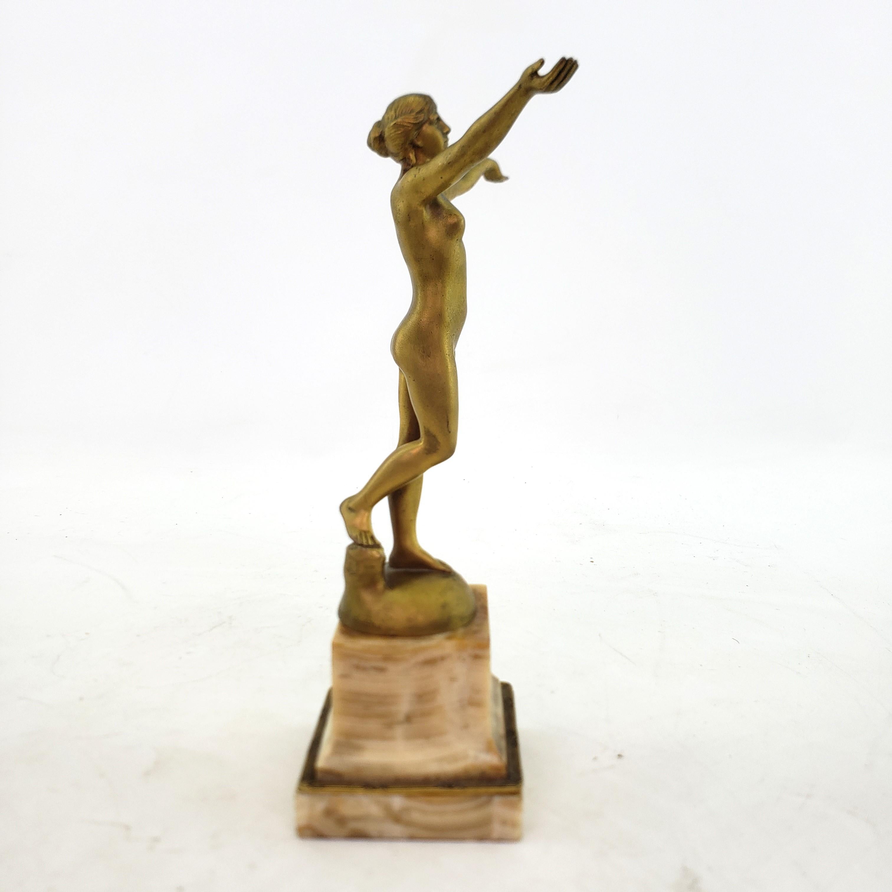 Antique Hans Arnoldt Signed Art Deco Nude Female Bronze Sculpture & Marble Base For Sale 1