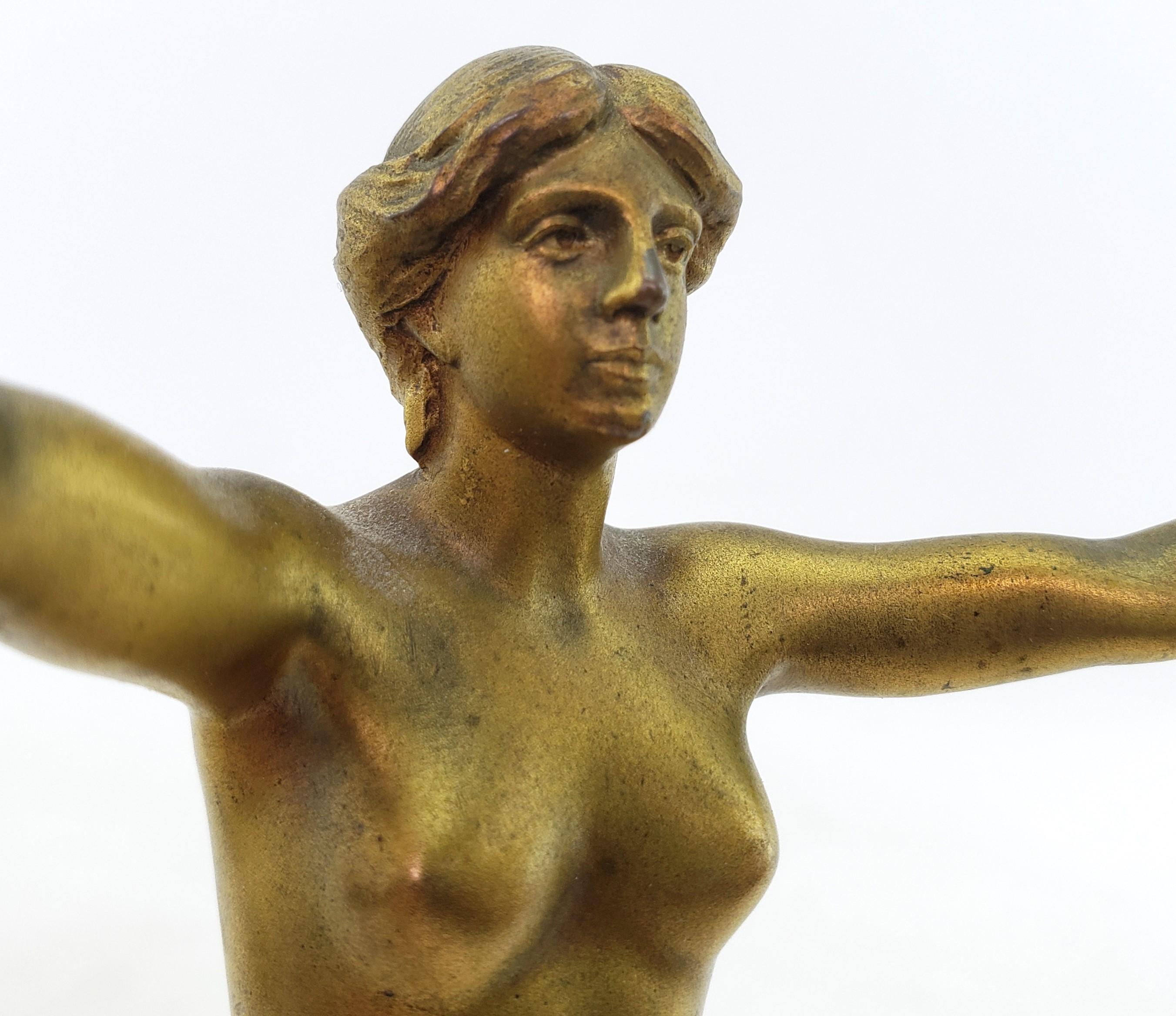 Antique Hans Arnoldt Signed Art Deco Nude Female Bronze Sculpture & Marble Base For Sale 2