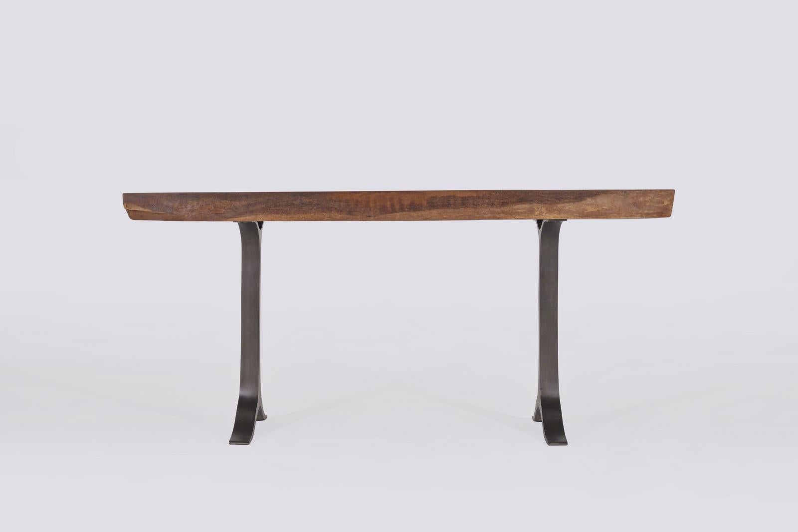 Model: ATOP-PT26-AL4-CW-RW
Top: Single slab of antique hardwood
Top finish: Raw
Base: Aluminium 
Base finish: Brushed charcoal
Dimensions: 199 x 69 x 94 cm
(W x D x H) 78.35 x 21.17 x 37 inch
P. Tendercool ATOPs – tables made with antique