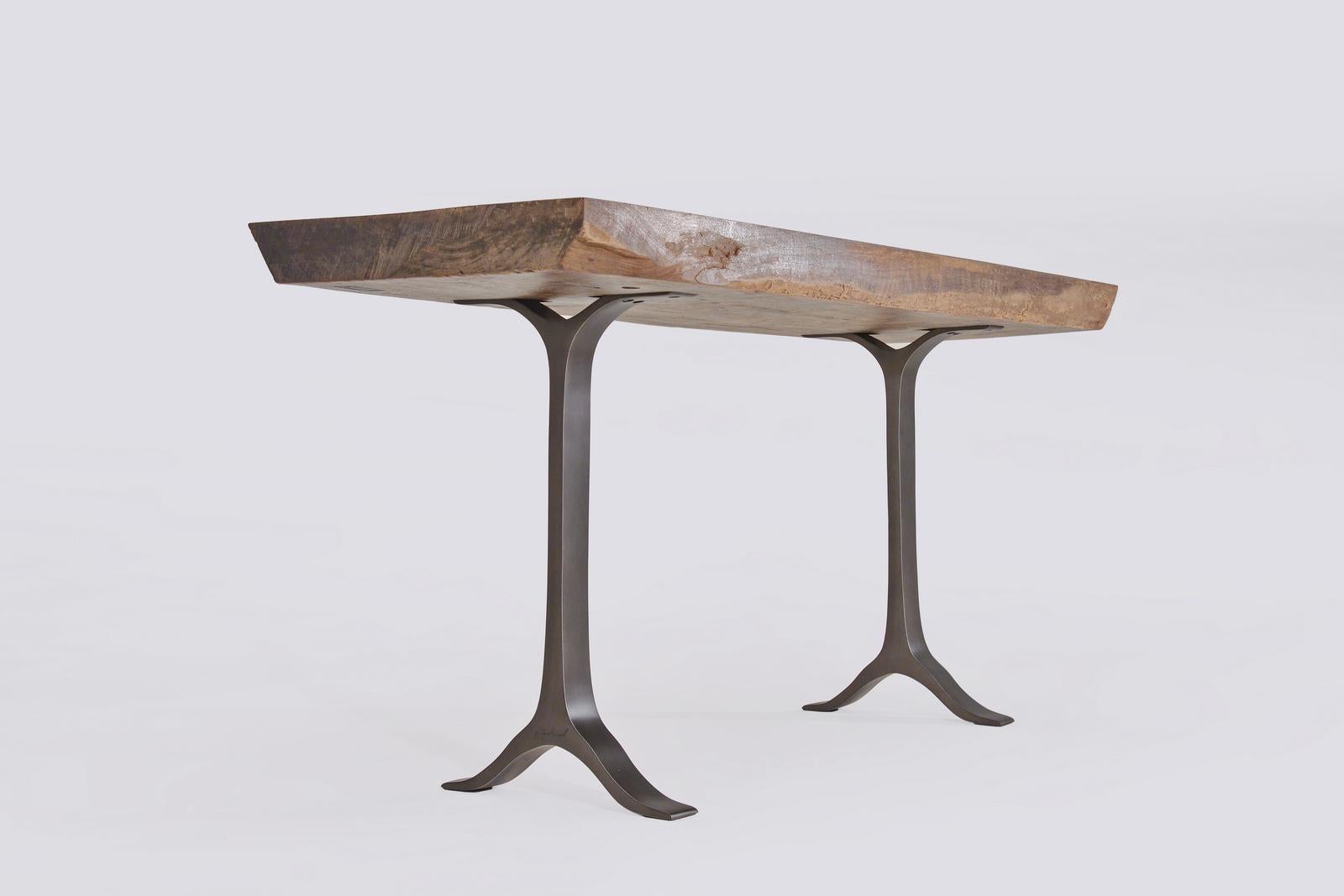 Minimalist Antique Hard Wood Console, Sand-Cast Aluminum Base by P. Tendercool 'In-Stock' For Sale